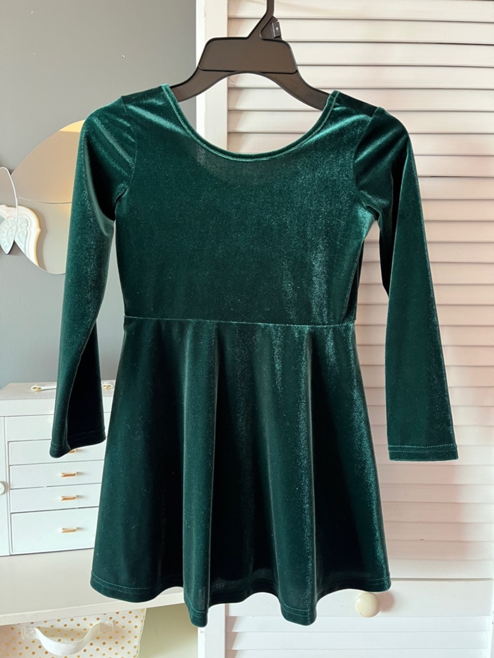 The Children's Place Dark Green Velvet Long-Sleeve Skater Dress